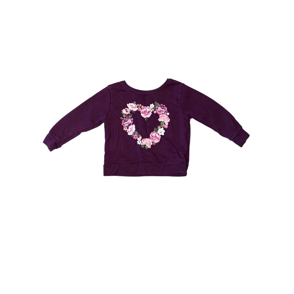 Baby Girl Floral Heart Sweatshirt 12M Garanimals Purple Pink Long Sleeve EUC